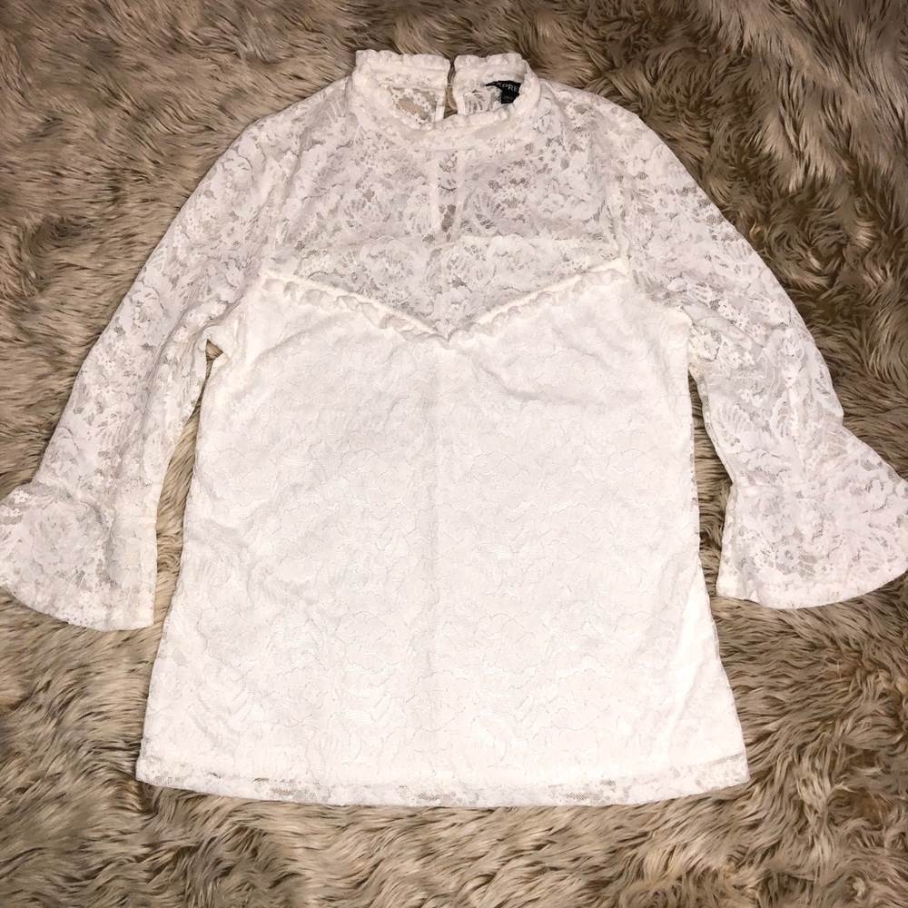 Express White Lace 3/4 Sleeve Shirt